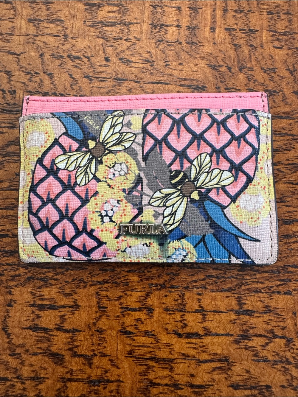 Furla Saffiano Leather Pineapple & Bumblebee Print Card Holder